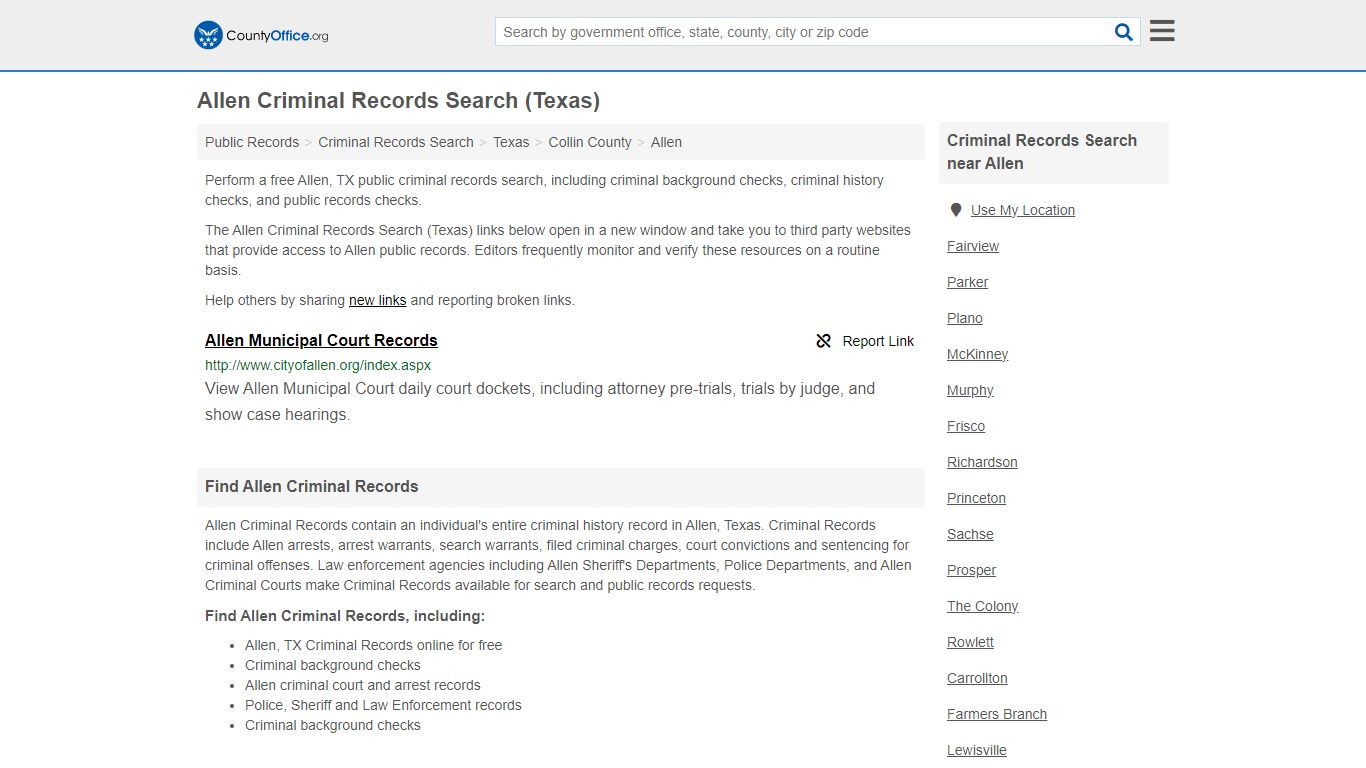 Allen Criminal Records Search (Texas) - County Office